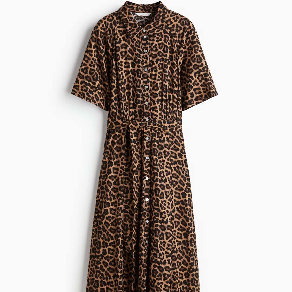 NWT H&M Tie-Belt Leopard Shirt Dress